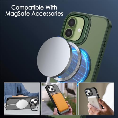 Image of TheGiftKart Hybrid Matte Frosted Back Cover Case for iPhone 17 Compatible with MagSafe | Built-in Stand | Shockproof Hard Back Cover Case for iPhone 17 (PC & TPU, Translucent Green)
