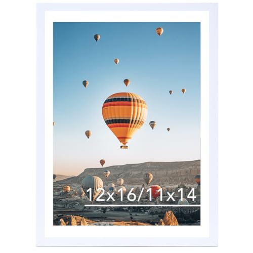 Image of JCJMY 12x16 Picture Frame White with 11x14 Mat, Display Photo 11x14 with Mat or 12 x 16 Without Mat, Wall Hanging Large 12 by 16 Frame with Plexiglass, White