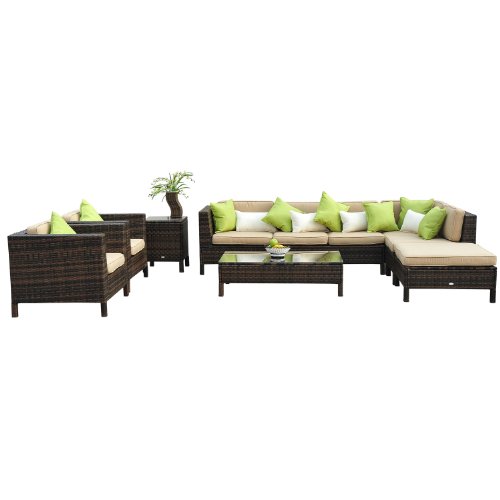 Preisvergleich Produktbild Outsunny 37-tlg. Luxus Polyrattan Gartenmöbel-Set Lounge Garnitur mit zwei Beistelltischen