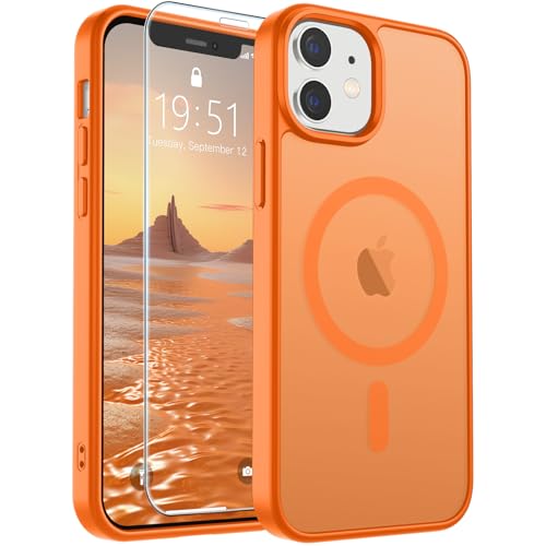 Image of SUPFINE Magnetic for iPhone 12 Case /iPhone 12 Pro Case with Screen Protector (Compatible with MagSafe)(Military Grade Drop Protection) Translucent Matte Shockproof Phone Cover,Starry Orange