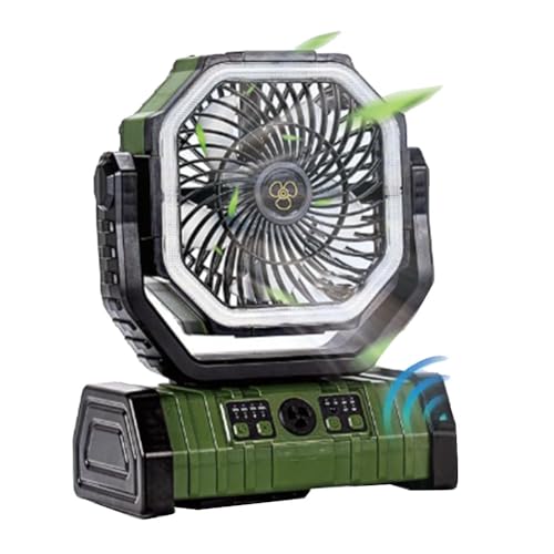 Fivetwofive Ventilador de Batería de 20000 MAh Recargable con Gancho y Luz LED Brillante, Control Remoto, Temporizador, Oscilación Automática, Ventilador Inalámbrico, Color Verde