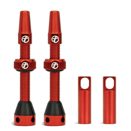 Thinvik Válvula Presta Tubeless 48mm - Kit de válvulas ultraligeras para neumáticos Tubeless - 2 válvulas Presta Tubeless con tapón de aleación de Aluminio y Herramienta extraenúcleos (roja)