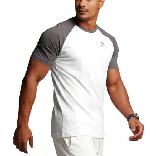 Image of Men's Cotton Short Sleeve Raglan Crew Neck Gym Workout Athletic Tee