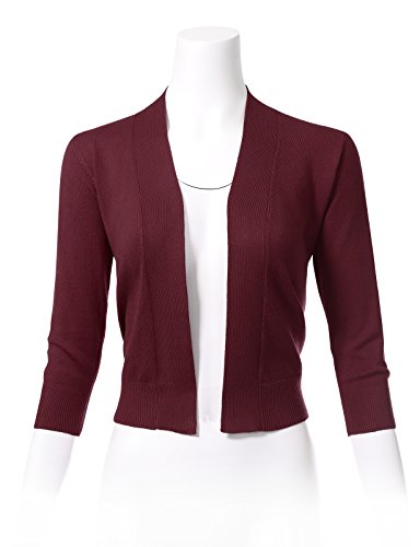 Image of Allsense Women's 3 /4 Sleeve Cropped Shrug Cardigan | Classic Bolero, Open-Front, Lightweight Soft Fine Knit Cover Up
