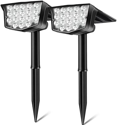 COCOMOX Solar Spot Lights Outdoor, 700 Lumens Solar Lights Outdoor Waterproof, IP67 Solar Powered Garden Lights Landscape Lighting Dusk-to-Dawn 3 Modes Spotlight for Yard Driveway Flag 2 Pack White