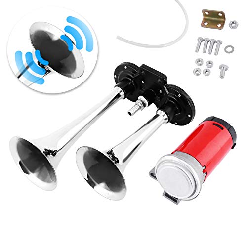 Partol Car Air Horn 12V Dual Trumpet Air Siren Horns with Compressor Powerful