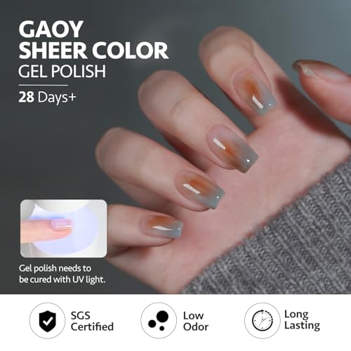 Image of GAOY Jelly Dark Green Brown Gel Nail Polish Set, 6 Transparent Colors Sheer Red Fall Colors Soak Off UV Light Cure Gel Polish Kit for Salon and Nail Art DIY at Home