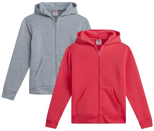 Real Love Girls Sweatshirt - 2 Pack Soft Fleece Girls Zip Up Hoodie Sweatshirt - Casual Athletic Tops (Sizes 7-16)