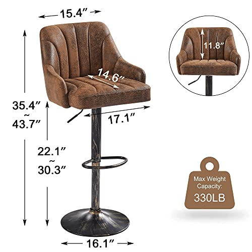 Image of VECELO Bar Stools Set of 4, Adjustable Barstools, Counter Height Stools with Back and Arm, Kitchen Island Stools, Swivel PU Chairs for Pub, Dining Room, Industrial Style, Brown