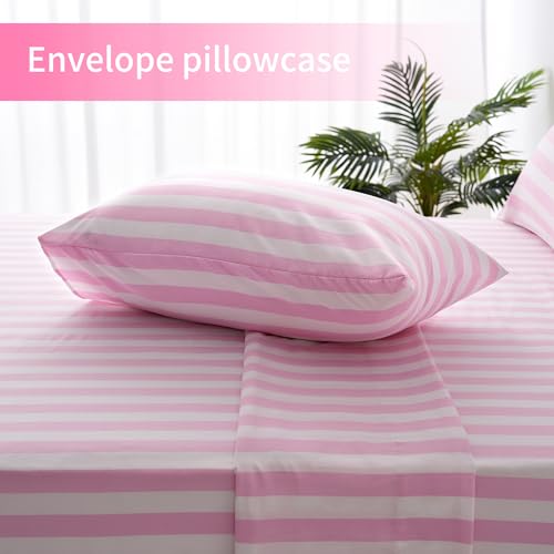 Image of Best Season Bed Sheet Set 3 Piece -Twin Size-Soft Durable Microfiber Bedding Sheet Set,Deep Pocket,Stain,Fade & Wrinkle Resistant Green and White Pinstripe (Stripe Pink&White)