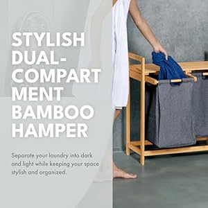 Toilettree products bamboo hamper with dual compartments laundry sorter for bathrooms and laundry rooms dual hamper to sort darks and whites bamboo laundry hamper  urban country home decor