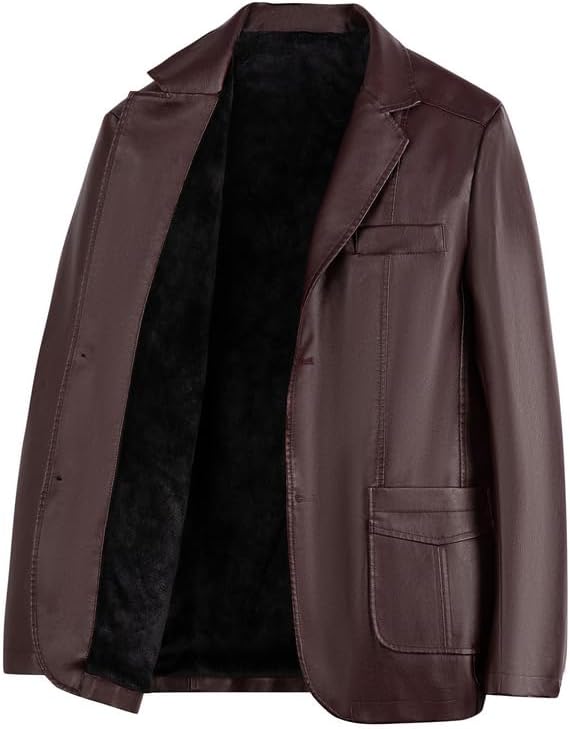 Men's Faux Leather Jacket, Suit Coat Style, Fall/Winter Solid colors