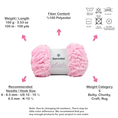 Image of Plush Faux Fur Bulky Yarn, Super Soft Fluffy Fuzzy for Knitting Crocheting Crafting, 100 Gram (3.53 Ounces) 109 Yards (100 Meters) (Light Pink) (3 Skeins)