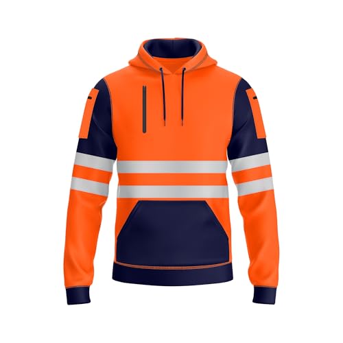 NOROZE Pull à Capuche Haute visibilité pour Homme avec Bande réfléchissante - Manteau de sécurité Haute visibilité avec 4 Poches zippées pour...