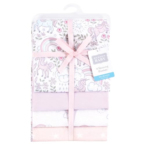 Image of Hudson Baby Unisex Baby Cotton Flannel Receiving Blankets, Dreamy Unicorn, One Size