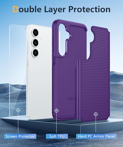 Image of FNTCASE for Samsung Galaxy S25-Plus Case: S24-Plus Dual Layer Heavy Duty Phone Protective Cover Shockproof Rugged with Non-Slip Textured - Military Drop Protection Bumper Tough - 6.7 inch(Purple)