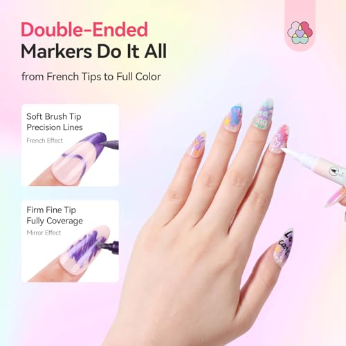 Image of 12 Colors Nail Polish Pens Set: 0.5MM Quick Dry 3D Nail Art Pens for Painting Nails Dual Tip Acrylic Paint Markers Dotting Drawing Painting Liner Brush Tools Home DIY Salon Manicure (Set 1)