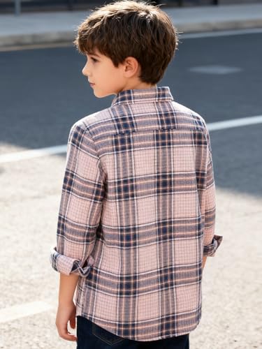 Image of Yoimira Boys Flannel Shirts Kids Long Sleeve Plaid Tops Casual Button Down Shirt Western Plaid Jacket