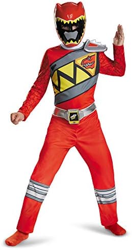 Red Power Rangers Costume for Kids. Official Licensed Red Ranger Dino Charge Classic Power Ranger Suit with Mask for Boys & Girls, Large (10-12)