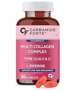 Carbamide Forte Hydrolyzed Multi Collagen, 90 Tablets |Peptide with all 5 Types of Collagen Including TYPE I, II, III, V & X Collagen Powder