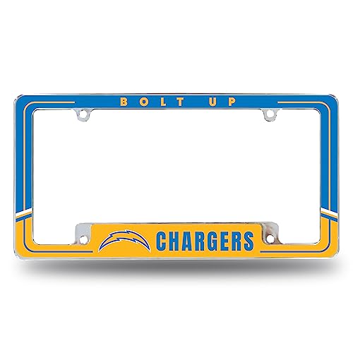 Rico Industries NFL Football Los Angeles Chargers Two-Tone 12 x 6 Chrome All Over Automotive License Plate Frame for Car-Truck-SUV