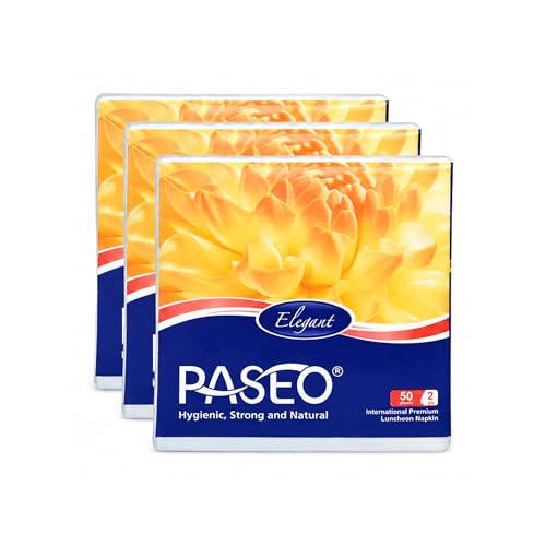 Image of PASEO Elegant Cocktail Napkins, 2 Ply Tissue Paper, 50 Sheets per Pack, Soft & Hygienic Disposable Napkins for Home, Parties & Dining, Pack of 3 (150 Sheets Total)