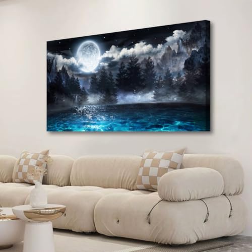 Moon Ocean Pictures Canvas Wall Art for Living room Office