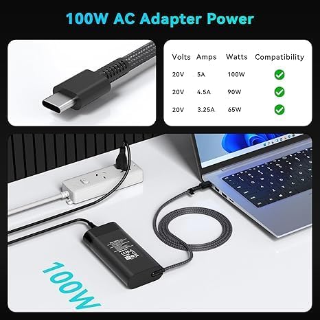 100W USB-C Laptop Charger Compatible with HP ZBook Firefly 14 16 G11 image 5