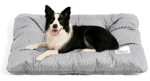 FUNNY FUZZY Washable Dog Bed,Reversible Plush Dog Crate Mat, Soft Fluffy Kennel Pad,Pet Sleeping Mattress for Large,Jumbo,Medium Sized Dogs Breeds,Indoor Cats,41.7