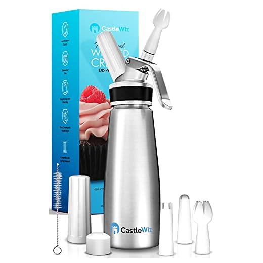 Whipped Cream Dispenser - Professional Grade Whipped Cream Maker - 500mL (1 Pint) Aluminum Whipping Siphon - Cream Whipper w/Silicon Grip (Easy Handle) - Leak Resistant Whip Cream Dispenser (Silver)