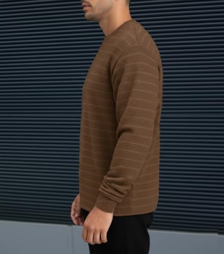 Coofandy Men's Rugged Textured Crewneck Shirt - Earth Brown Relaxed - Image 4