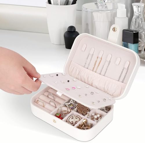 Image of Mini Jewellery Travel Case, PU Leather Organizer Box, Small Portable Jewellery Storage Holder for Womens Rings Earrings Necklaces (Floral Orbit)
