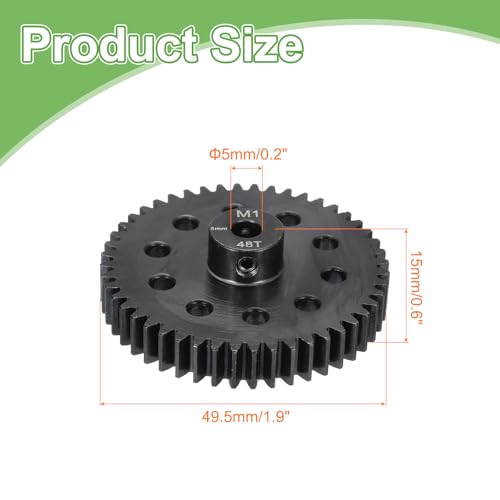 sourcing map Juego de engranajes de acero M1 48T de 5 mm, engranajes de motor para vehículos RC, camión, pieza de coche, color negro - imagen 2