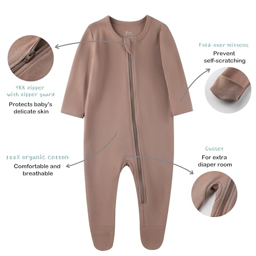 Image of O2Baby Baby Boys Girls Organic Cotton Zip-Front Sleeper Pajamas, Footed Sleep 'n Play