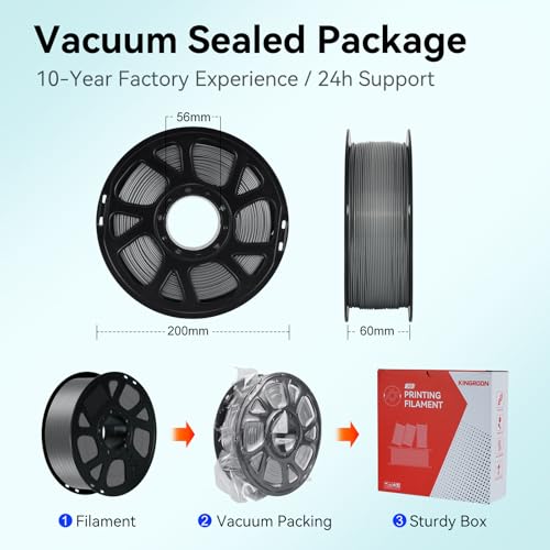 Image of Kingroon PLA Filament 1.75mm, 1kg Spool (2.2lbs), + /- 0.02mm Tolerance, Smooth 3D Printing Filament, Fits for Most FDM 3D Printers, Silver