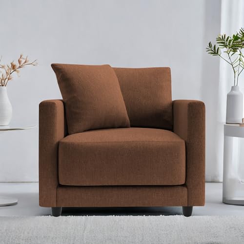 Image of Casaliving Dominic 1 Seater Sofa Set for Living Room (Brown Fabric) Premium Fabric Sofa