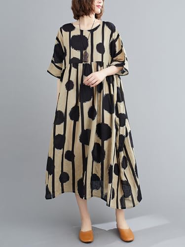 Women Plus Size Casual Dresses Polka Dot Print Round Neck Short Sleeve Oversized Loose Summer Dress with Side Pockets4