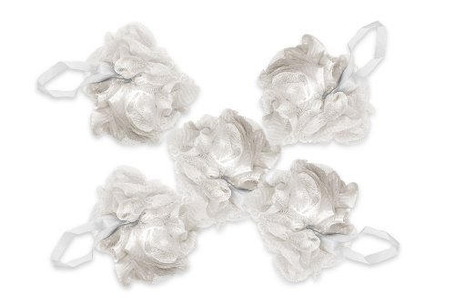 Mesh Pouf Bath Sponge Quality Soft (5 Pack) - White (White)