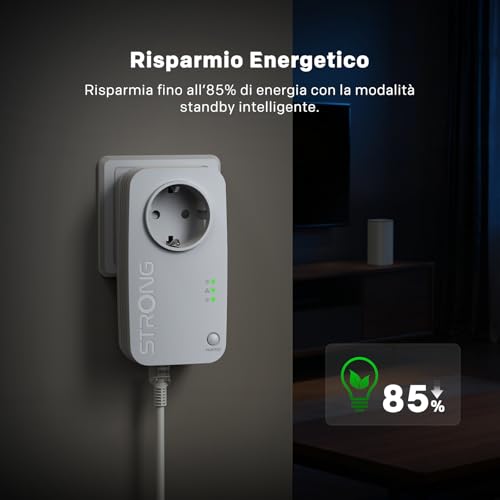 STRONG AV600Mbps Kit Powerline con Pass-Through, Presa Integrata, Ripetitore Powerline Ethernet HomePlug AV2, Plug & Play, Compatibile con Router, Modalità Risparmio Energetico, Porta LAN 100Mbps - Immagine 5