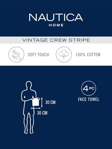 Image of NAUTICA Super Soft Zero Twist 100% Cotton Towel -4pc Face Towel (Vintage Crew Stripe) solid-yellow-500 GSM