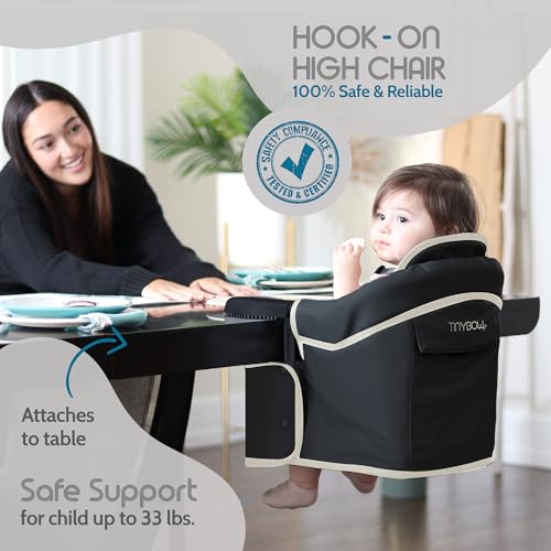Image of Elegant Faux Leather Hook-On High Chair for Baby - Portable Baby Seat for Eating, Travel and Table Attachment