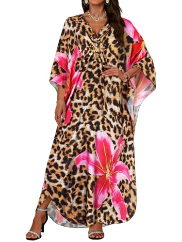 Image of Kaftan Dresses for Women V Neck Caftans Batwing Sleeve Beach Cover Ups | JILUVIN Plus Size Long Floral Print Dress, Loose Fit Maxi Casual Moomoo, Lounge House Mumu Nightgown Summer Vocation 2026