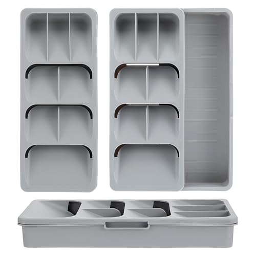 Caeuiciw 2 Pcs Silverware Drawer Organizer with Expandable Tray for Kitchen Drawer, Adjustable...