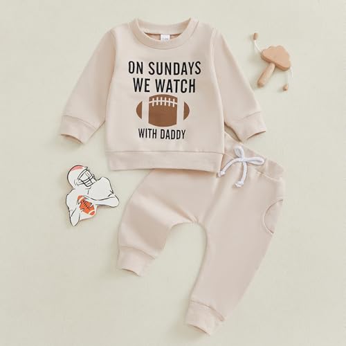 Toddler Baby Boy Girl Football Clothes On Sundays We Watch Football With Daddy Sweatshirt Pants Set 2Pcs Fall Outfit2