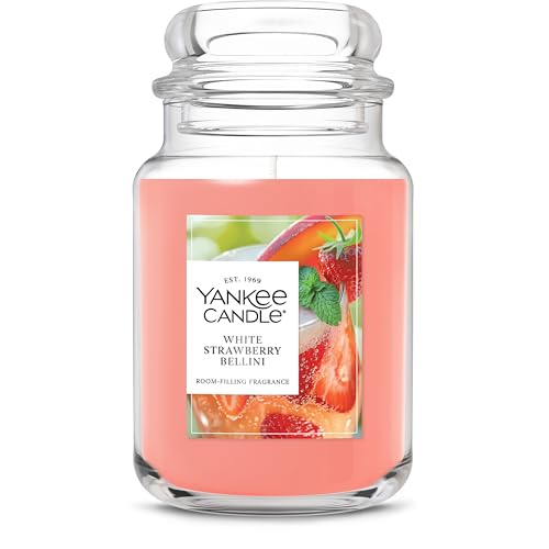 Yankee Candle Large Jar Scented Candle with up to 150 Hour Burn Time, Premium Plant Wax Blend for Consistent Burn, 22 oz Jar Candle with Room Filling Fragrance, White Strawberry Bellini