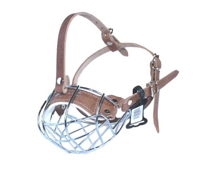 Strong Metal Wire Basket Dog Muzzle for American Bully (B2, Brown leather/Silver) — image 1
