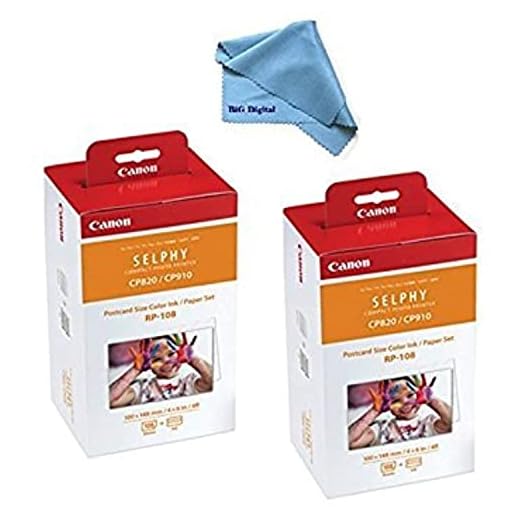 Canon Conjunto De Tinta/Papel, Compatível Com Selphy Cp910 / Cp820 / Cp1200, Rp-108 (Pack De 2)