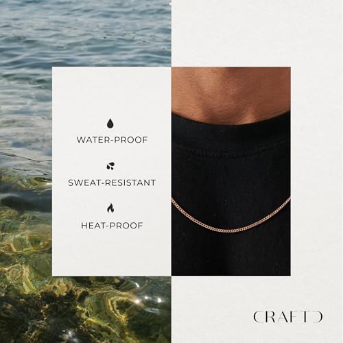 CRAFTD | Rose Gold Curb Link Chain | Durable 18K Rose Gold & 316L Stainless Steel | Waterproof, Heat & Sweat Resistant | Gifts for Men | Men's Jewelry |3