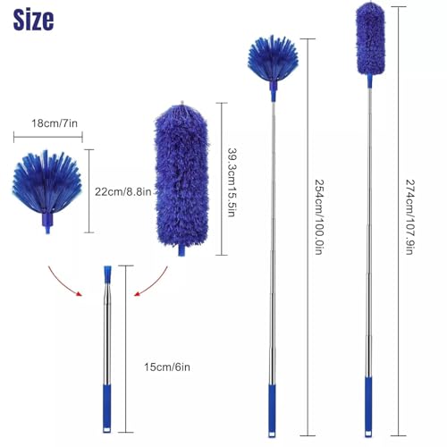 Image of 2 in 1 Long Handle Microfiber Feather Duster with Extension Pole 30-100 Inch with Anti Scratch Bendable Head for Cleaning High Cobweb Stick high Ceiling dusters for Home Cleaning (Blue)