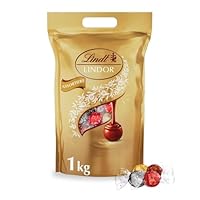 Lindt LINDOR Schokoladen Kugeln Klassische Mischung | ca. 80 Schokoladen Kugeln (Vollmilch, Weiß, Dunkel 60%, Haselnuss) | Großpackung, 1kg